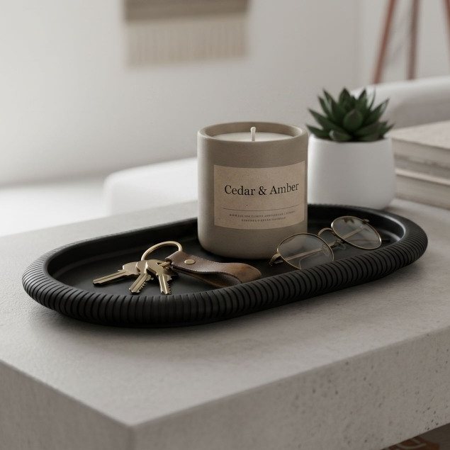 Bandeja Decorativa Suporte Porta Vela Preto Fosco Design Moderno Luxo Minimalista