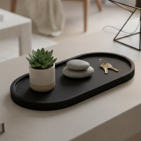 Bandeja Suporte para Vela Aromática Decorativa Preta Fosca Moderna Minimalista PETG Alta Qualidade