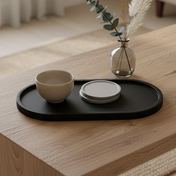 Foto 2 de Bandeja Suporte para Vela Aromática Decorativa Preta Fosca Moderna Minimalista PETG Alta Qualidade