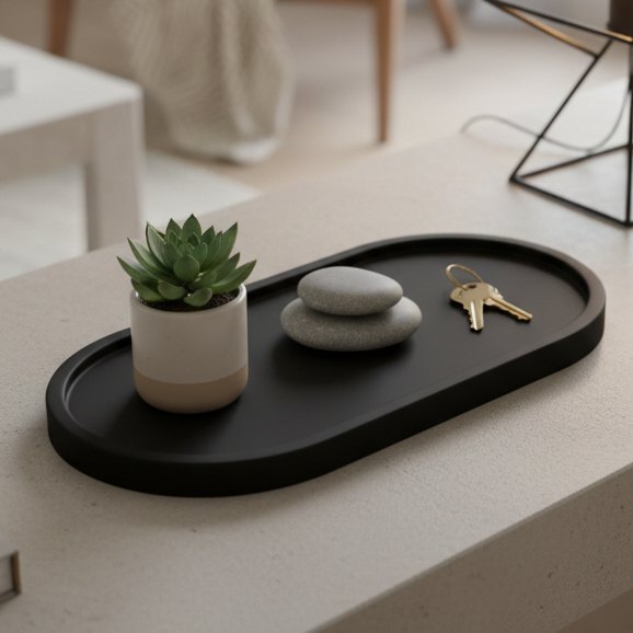 Bandeja Suporte para Vela Aromática Decorativa Preta Fosca Moderna Minimalista PETG Alta Qualidade