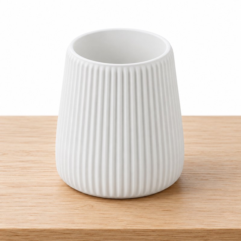 Foto 3 de Vaso Decorativo Alto Canelado Branco Fosco 9cm - Impressão 3D