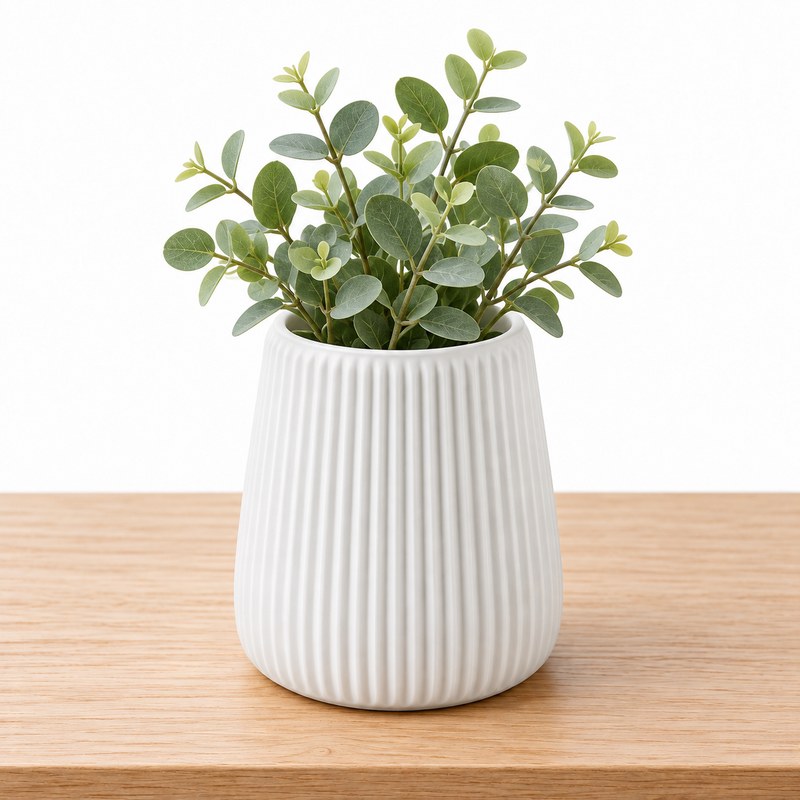 Vaso Decorativo Alto Canelado Branco Fosco 9cm - Impressão 3D
