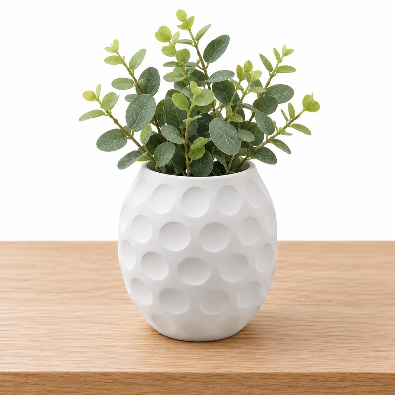 Vaso Decorativo Arredondado com Cavidades Branco Fosco 9cm - Impressão 3D