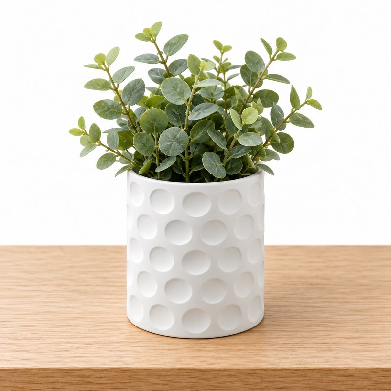 Vaso Decorativo Cilindro com Cavidades Branco Fosco 9cm - Impressão 3D