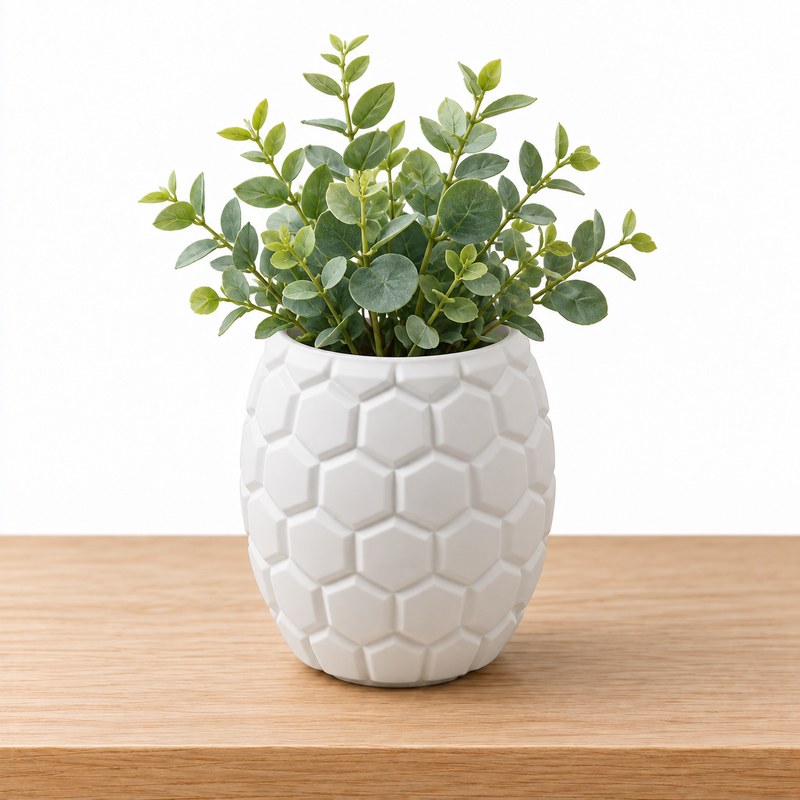 Vaso Decorativo Colmeia Favo de Mel Branco Fosco 9cm - Impressão 3D