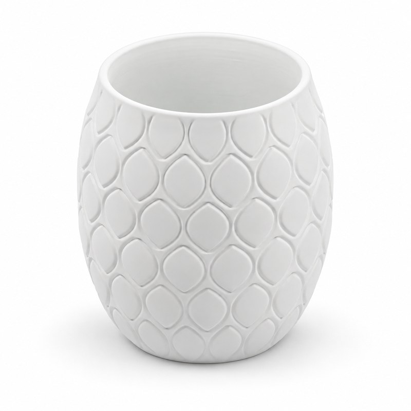 Foto 2 de Vaso Decorativo Folhas em Relevo Branco Fosco 9cm - Impressão 3D