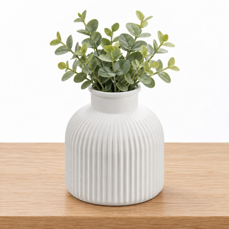 Vaso Decorativo Garrafa Canelada Branco Fosco 9cm - Impressão 3D